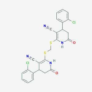 molecular formula C25H18Cl2N4O2S2 B2942634 2,2'-(Methylenebis(sulfanediyl))bis(4-(2-chlorophenyl)-6-oxo-1,4,5,6-tetrahydropyridine-3-carbonitrile) CAS No. 370850-33-2
