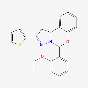 molecular formula C22H20N2O2S B2942647 5-(2-ethoxyphenyl)-2-(thiophen-2-yl)-5,10b-dihydro-1H-benzo[e]pyrazolo[1,5-c][1,3]oxazine CAS No. 868213-39-2