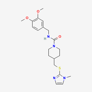 N-(3,4-dimethoxybenzyl)-4-(((1-methyl-1H-imidazol-2-yl)thio)methyl)piperidine-1-carboxamide