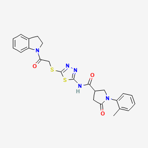 molecular formula C24H23N5O3S2 B2942729 N-(5-((2-(indolin-1-yl)-2-oxoethyl)thio)-1,3,4-thiadiazol-2-yl)-5-oxo-1-(o-tolyl)pyrrolidine-3-carboxamide CAS No. 872594-85-9