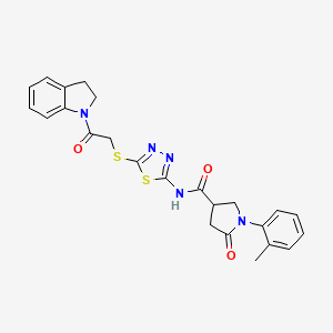 N-(5-((2-(indolin-1-yl)-2-oxoethyl)thio)-1,3,4-thiadiazol-2-yl)-5-oxo-1-(o-tolyl)pyrrolidine-3-carboxamide