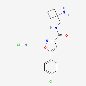 molecular formula C15H17Cl2N3O2 B2942735 N-[(1-Aminocyclobutyl)methyl]-5-(4-chlorophenyl)-1,2-oxazole-3-carboxamide;hydrochloride CAS No. 2460750-46-1