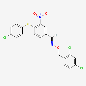 molecular formula C20H13Cl3N2O3S B2942812 4-[(4-氯苯基)硫烷基]-3-硝基苯甲醛 O-(2,4-二氯苄基)肟 CAS No. 477851-88-0