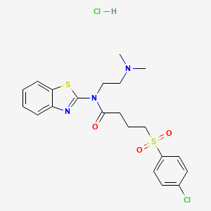 molecular formula C21H25Cl2N3O3S2 B2942820 N-(1,3-BENZOTHIAZOL-2-YL)-4-(4-CHLOROBENZENESULFONYL)-N-[2-(DIMETHYLAMINO)ETHYL]BUTANAMIDE HYDROCHLORIDE CAS No. 1216779-45-1
