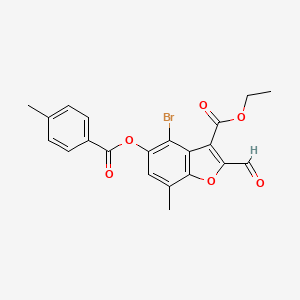 molecular formula C21H17BrO6 B2942823 Ethyl 4-bromo-2-formyl-7-methyl-5-((4-methylbenzoyl)oxy)benzofuran-3-carboxylate CAS No. 324538-75-2