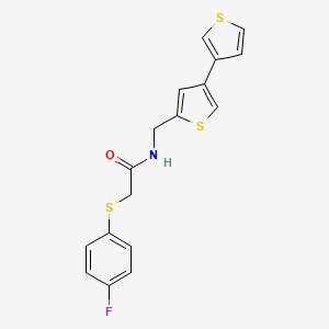 molecular formula C17H14FNOS3 B2942832 N-({[3,3'-bithiophene]-5-yl}methyl)-2-[(4-fluorophenyl)sulfanyl]acetamide CAS No. 2415461-40-2