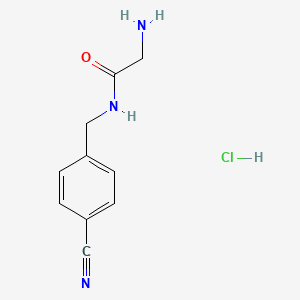 molecular formula C10H12ClN3O B2942852 2-Amino-N-[(4-cyanophenyl)methyl]acetamide;hydrochloride CAS No. 2287300-62-1
