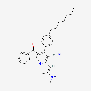 molecular formula C31H33N3O B2942856 2-[(1E)-2-(dimethylamino)prop-1-en-1-yl]-4-(4-heptylphenyl)-5-oxo-5H-indeno[1,2-b]pyridine-3-carbonitrile CAS No. 685107-64-6