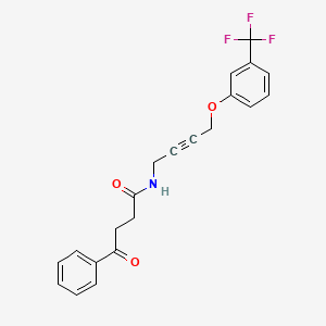 molecular formula C21H18F3NO3 B2942900 4-Oxo-4-phenyl-N-{4-[3-(trifluoromethyl)phenoxy]but-2-YN-1-YL}butanamide CAS No. 1421526-49-9