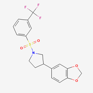 molecular formula C18H16F3NO4S B2942906 3-(2H-1,3-benzodioxol-5-yl)-1-[3-(trifluoromethyl)benzenesulfonyl]pyrrolidine CAS No. 2034488-11-2
