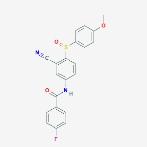 molecular formula C21H15FN2O3S B2942951 N-[3-cyano-4-(4-methoxybenzenesulfinyl)phenyl]-4-fluorobenzamide CAS No. 477709-92-5
