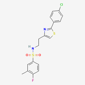 molecular formula C18H16ClFN2O2S2 B2942960 N-(2-(2-(4-chlorophenyl)thiazol-4-yl)ethyl)-4-fluoro-3-methylbenzenesulfonamide CAS No. 933019-01-3