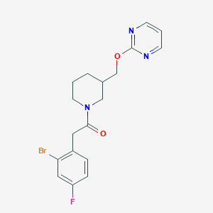 B2942967 2-(2-Bromo-4-fluorophenyl)-1-[3-(pyrimidin-2-yloxymethyl)piperidin-1-yl]ethanone CAS No. 2379983-93-2