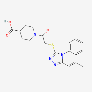 molecular formula C19H20N4O3S B2942973 1-[2-({5-Methyl-[1,2,4]triazolo[4,3-a]quinolin-1-yl}sulfanyl)acetyl]piperidine-4-carboxylic acid CAS No. 730965-98-7