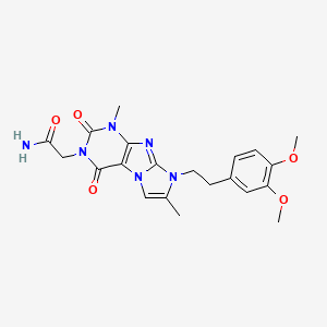 molecular formula C21H24N6O5 B2942993 2-(8-(3,4-dimethoxyphenethyl)-1,7-dimethyl-2,4-dioxo-1H-imidazo[2,1-f]purin-3(2H,4H,8H)-yl)acetamide CAS No. 896304-48-6