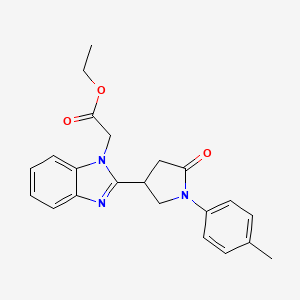 molecular formula C22H23N3O3 B2943016 ethyl 2-{2-[1-(4-methylphenyl)-5-oxopyrrolidin-3-yl]-1H-1,3-benzodiazol-1-yl}acetate CAS No. 912889-76-0