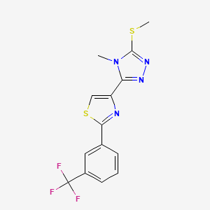 molecular formula C14H11F3N4S2 B2943033 4-methyl-3-(methylsulfanyl)-5-{2-[3-(trifluoromethyl)phenyl]-1,3-thiazol-4-yl}-4H-1,2,4-triazole CAS No. 400083-71-8