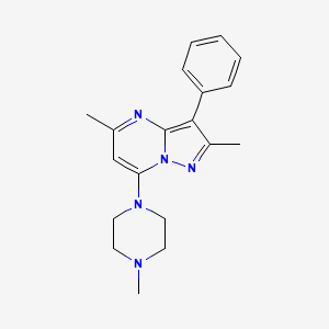 molecular formula C19H23N5 B2943044 2,5-Dimethyl-7-(4-methylpiperazin-1-yl)-3-phenylpyrazolo[1,5-a]pyrimidine CAS No. 850241-95-1
