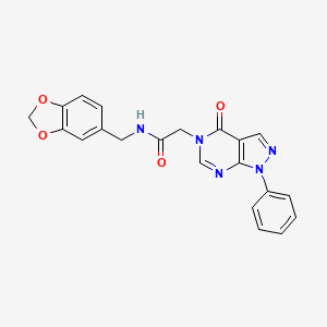 molecular formula C21H17N5O4 B2943045 N-(benzo[d][1,3]dioxol-5-ylmethyl)-2-(4-oxo-1-phenyl-1H-pyrazolo[3,4-d]pyrimidin-5(4H)-yl)acetamide CAS No. 852440-26-7