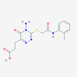 molecular formula C15H17N5O4S B2943046 3-(4-Amino-5-oxo-3-((2-oxo-2-(o-tolylamino)ethyl)thio)-4,5-dihydro-1,2,4-triazin-6-yl)propanoic acid CAS No. 886955-26-6