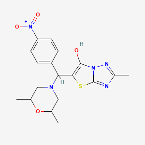 molecular formula C18H21N5O4S B2943048 5-((2,6-Dimethylmorpholino)(4-nitrophenyl)methyl)-2-methylthiazolo[3,2-b][1,2,4]triazol-6-ol CAS No. 1008069-88-2