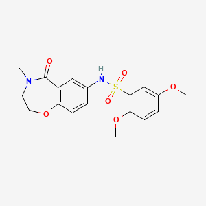 molecular formula C18H20N2O6S B2943051 2,5-dimethoxy-N-(4-methyl-5-oxo-2,3,4,5-tetrahydrobenzo[f][1,4]oxazepin-7-yl)benzenesulfonamide CAS No. 926031-75-6