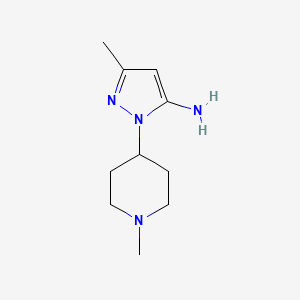 molecular formula C10H18N4 B2943056 5-Methyl-2-(1-methyl-piperidin-4-yl)-2H-pyrazol-3-ylamine CAS No. 3524-43-4