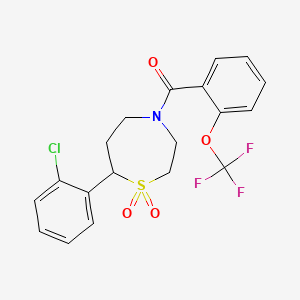 molecular formula C19H17ClF3NO4S B2943057 (7-(2-Chlorophenyl)-1,1-dioxido-1,4-thiazepan-4-yl)(2-(trifluoromethoxy)phenyl)methanone CAS No. 2034331-08-1
