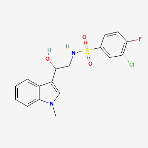 molecular formula C17H16ClFN2O3S B2943070 3-chloro-4-fluoro-N-(2-hydroxy-2-(1-methyl-1H-indol-3-yl)ethyl)benzenesulfonamide CAS No. 1448071-78-0