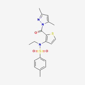 molecular formula C19H21N3O3S2 B2943074 N-{2-[(3,5-dimethyl-1H-pyrazol-1-yl)carbonyl]thiophen-3-yl}-N-ethyl-4-methylbenzenesulfonamide CAS No. 1325303-32-9