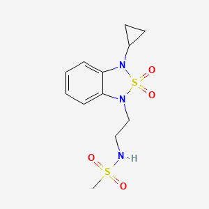molecular formula C12H17N3O4S2 B2943088 N-[2-(3-cyclopropyl-2,2-dioxo-1,3-dihydro-2lambda6,1,3-benzothiadiazol-1-yl)ethyl]methanesulfonamide CAS No. 2097861-34-0