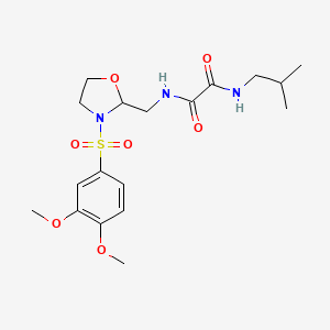 molecular formula C18H27N3O7S B2943104 N1-((3-((3,4-dimethoxyphenyl)sulfonyl)oxazolidin-2-yl)methyl)-N2-isobutyloxalamide CAS No. 868983-35-1