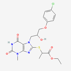 Ethyl 2-[7-[3-(4-chlorophenoxy)-2-hydroxypropyl]-3-methyl-2,6-dioxopurin-8-yl]sulfanylpropanoate