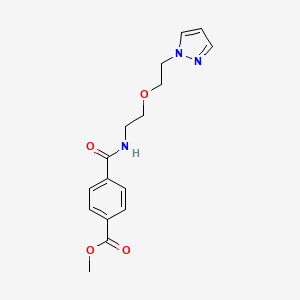 molecular formula C16H19N3O4 B2943155 methyl 4-((2-(2-(1H-pyrazol-1-yl)ethoxy)ethyl)carbamoyl)benzoate CAS No. 2034563-40-9