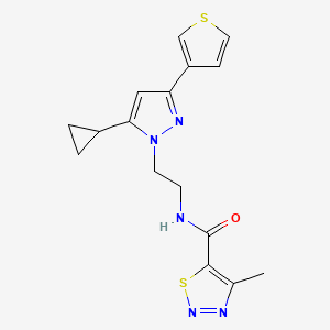 molecular formula C16H17N5OS2 B2943161 N-(2-(5-cyclopropyl-3-(thiophen-3-yl)-1H-pyrazol-1-yl)ethyl)-4-methyl-1,2,3-thiadiazole-5-carboxamide CAS No. 2034633-64-0