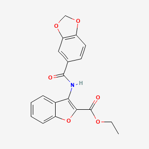molecular formula C19H15NO6 B2943216 ethyl 3-(2H-1,3-benzodioxole-5-amido)-1-benzofuran-2-carboxylate CAS No. 862979-23-5