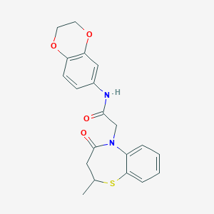 molecular formula C20H20N2O4S B2943358 N-(2,3-dihydro-1,4-benzodioxin-6-yl)-2-(2-methyl-4-oxo-2,3,4,5-tetrahydro-1,5-benzothiazepin-5-yl)acetamide CAS No. 847410-20-2