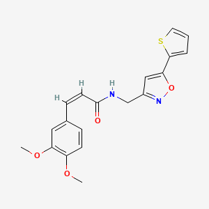 molecular formula C19H18N2O4S B2943360 (Z)-3-(3,4-dimethoxyphenyl)-N-((5-(thiophen-2-yl)isoxazol-3-yl)methyl)acrylamide CAS No. 953188-44-8