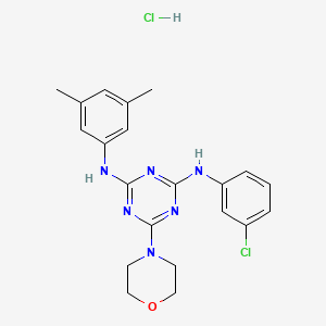 molecular formula C21H24Cl2N6O B2943364 N2-(3-CHLOROPHENYL)-N4-(3,5-DIMETHYLPHENYL)-6-(MORPHOLIN-4-YL)-1,3,5-TRIAZINE-2,4-DIAMINE HYDROCHLORIDE CAS No. 1179406-67-7