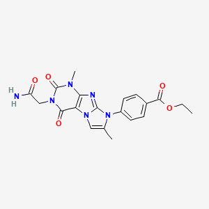 molecular formula C20H20N6O5 B2943386 ethyl 4-[3-(carbamoylmethyl)-1,7-dimethyl-2,4-dioxo-1H,2H,3H,4H,8H-imidazo[1,2-g]purin-8-yl]benzoate CAS No. 896303-86-9