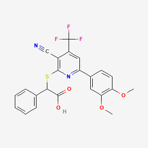 2-{[3-Cyano-6-(3,4-dimethoxyphenyl)-4-(trifluoromethyl)-2-pyridinyl]sulfanyl}-2-phenylacetic acid