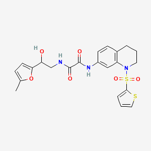molecular formula C22H23N3O6S2 B2943443 N-[2-hydroxy-2-(5-methylfuran-2-yl)ethyl]-N'-[1-(thiophene-2-sulfonyl)-1,2,3,4-tetrahydroquinolin-7-yl]ethanediamide CAS No. 1324707-47-2