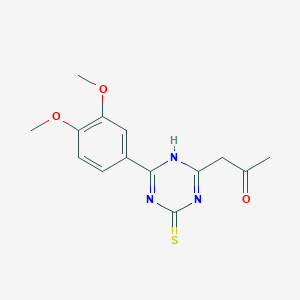 molecular formula C14H15N3O3S B2943507 1-[4-(3,4-Dimethoxyphenyl)-6-sulfanyl-1,3,5-triazin-2-yl]propan-2-one CAS No. 565192-89-4