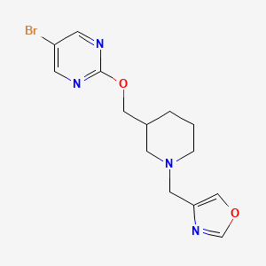 molecular formula C14H17BrN4O2 B2943516 4-[[3-[(5-Bromopyrimidin-2-yl)oxymethyl]piperidin-1-yl]methyl]-1,3-oxazole CAS No. 2379947-35-8