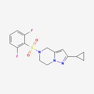 molecular formula C15H15F2N3O2S B2943525 2-Cyclopropyl-5-((2,6-difluorophenyl)sulfonyl)-4,5,6,7-tetrahydropyrazolo[1,5-a]pyrazine CAS No. 2034606-07-8