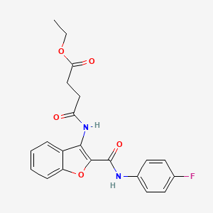 molecular formula C21H19FN2O5 B2943526 Ethyl 4-((2-((4-fluorophenyl)carbamoyl)benzofuran-3-yl)amino)-4-oxobutanoate CAS No. 887883-69-4