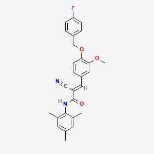 B2943541 (E)-2-cyano-3-[4-[(4-fluorophenyl)methoxy]-3-methoxyphenyl]-N-(2,4,6-trimethylphenyl)prop-2-enamide CAS No. 380476-69-7