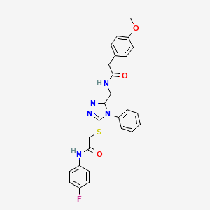molecular formula C26H24FN5O3S B2943577 N-(4-fluorophenyl)-2-((5-((2-(4-methoxyphenyl)acetamido)methyl)-4-phenyl-4H-1,2,4-triazol-3-yl)thio)acetamide CAS No. 394244-28-1