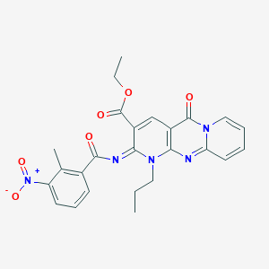 molecular formula C25H23N5O6 B2943580 ethyl 6-(2-methyl-3-nitrobenzoyl)imino-2-oxo-7-propyl-1,7,9-triazatricyclo[8.4.0.03,8]tetradeca-3(8),4,9,11,13-pentaene-5-carboxylate CAS No. 534566-45-5