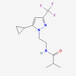 molecular formula C13H18F3N3O B2943584 N-(2-(5-cyclopropyl-3-(trifluoromethyl)-1H-pyrazol-1-yl)ethyl)isobutyramide CAS No. 1797674-60-2